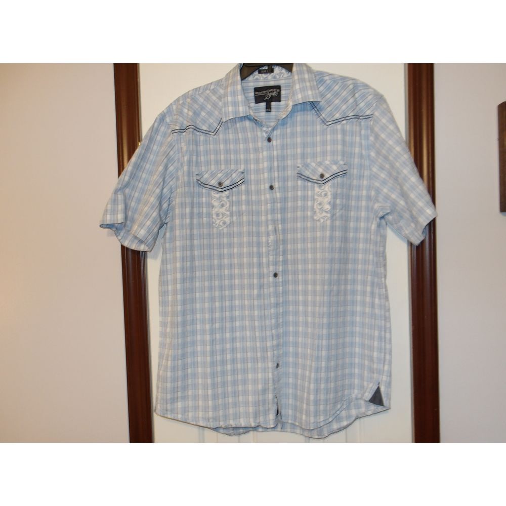 Vintage Moonshine Spirit by Brad Paisley Lt Blue Plaid Western with‎ Embroidery